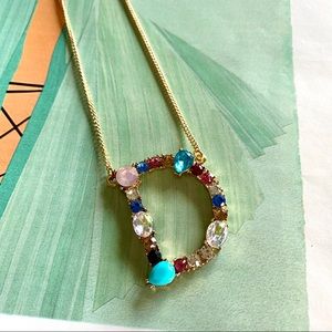 Gold Initial Letter Necklace Crystal Rainbow D